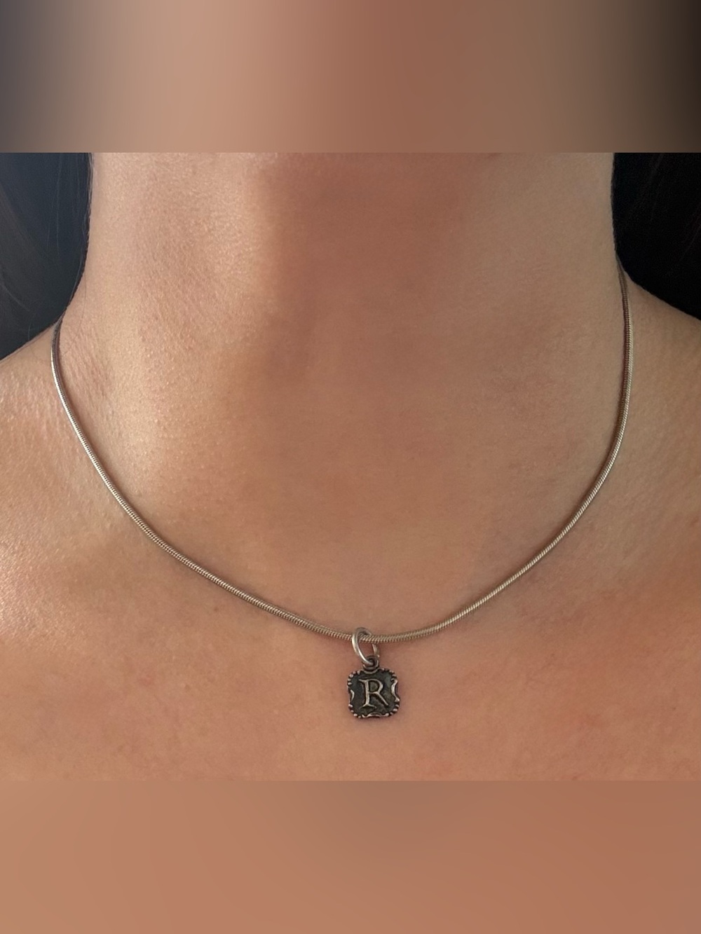 Waxing Poetic Sterling Silver Wax Seal 'R' Initial Pendant 15" Snake Necklace